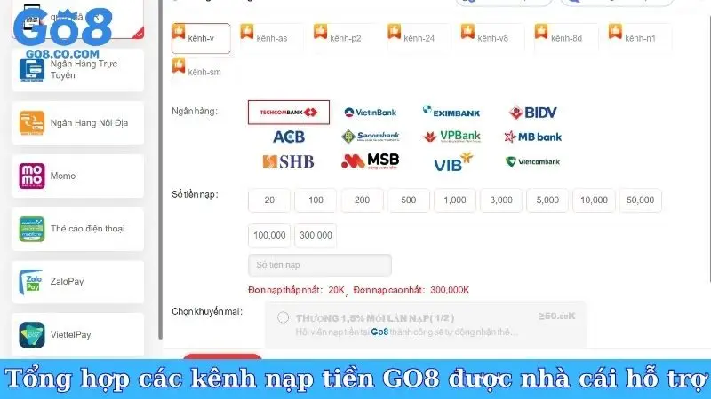 Tổng hợp các kênh nạp tiền GO8 được nhà cái hỗ trợ